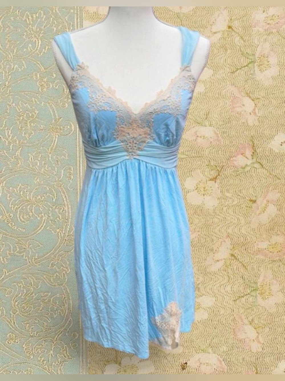 Light Blue Lace-Trim Chemise Nightdress